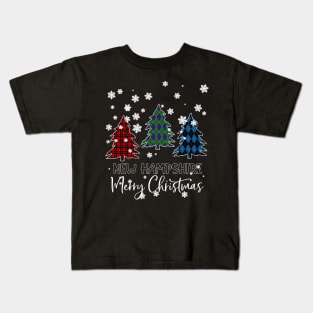 New Hampshire Merry Christms Buffalo Plaid Xmas Tree  Kids T-Shirt